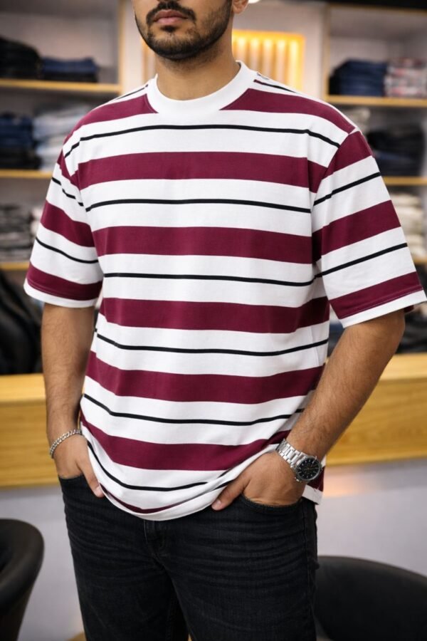 Men’s Relaxed-Fit Striped Drop-Shoulder T-Shirt
